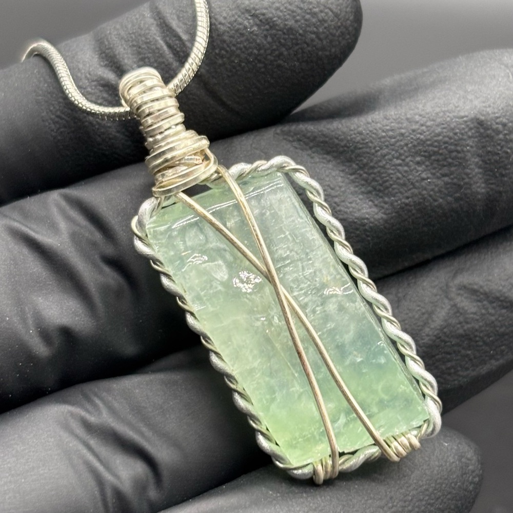 Handcrafted Silver Wire-Wrapped Green Pendant